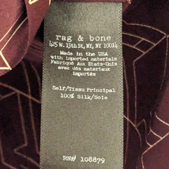 rag & bone Burgundy Long Sleeve Geometric design Silk Blouse Sz S - Picture 5 of 8